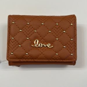 Quilted Studded Love Wallet - Light Brown- Gift Idea